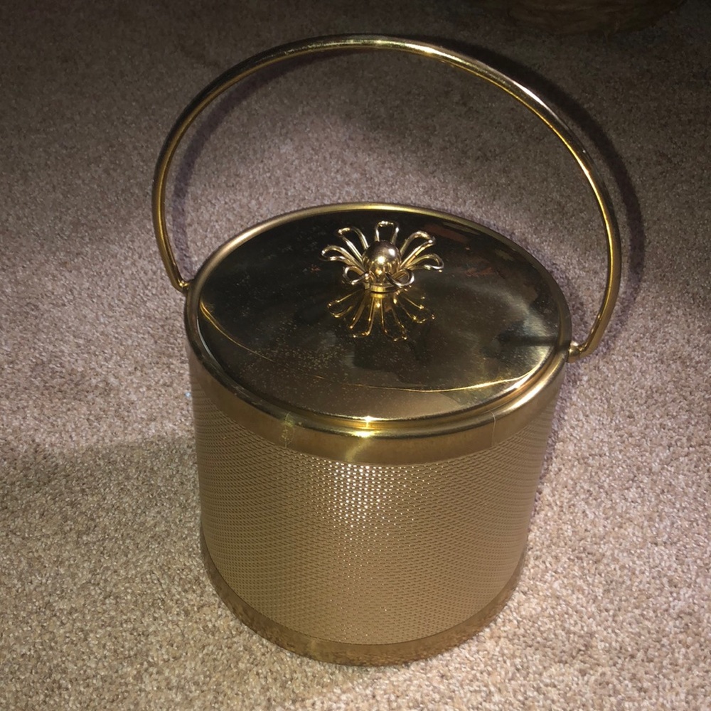 Vintage Serv-Master Creations Ice Bucket Gold Tone Diamond Point Barware MCM